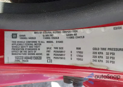 2004 Chevrolet Colorado Ls from USA, damaged, VIN 1GCCS148448156630